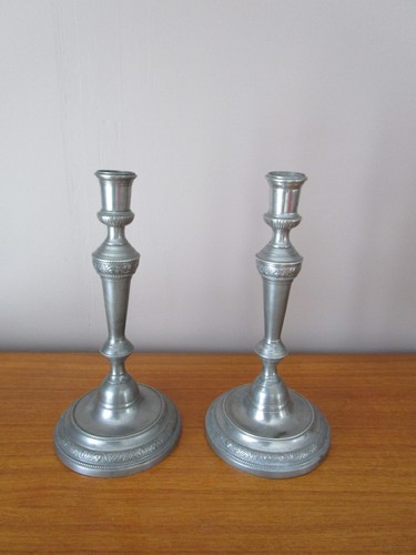 Paire bougeoirs etain - de,
