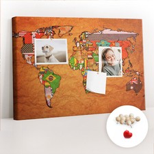 Tableau en liège Pour les notes décoratif 60x40 Carte du monde avec drapeaux