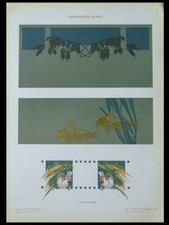 DECORATION ART NOUVEAU, POISSONS OISEAUX - 1910 - LITHOGRAPHIE DOREE, GRASSI