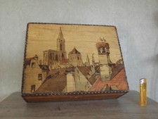 Ancienne boite à couture tricot bois design rangement porte-à-faux artisanat ancien