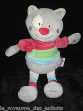 Doudou Chat avec cocard blanc gris rose rouge bleu vert Bengy 30 cm