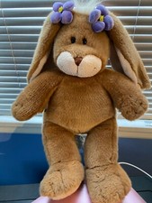 BUILD A BEAR BROWN BUNNY RABBIT 16" PLUSH DOLL TOY WITH PURPLE HAIR TIES