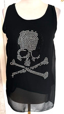 HAUT DEVANT DOUBLE VOILE NOIR AVEC MOTIF TETE EN STRASS MISS L OU TAILLE 38 NEUF