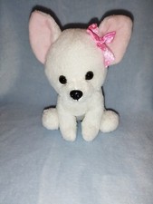 Peluche Doudou Chien Chihuahua Blanc/Rose 19 Cm