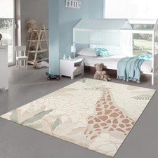 Tapis pour chambre d'enfant à motif girafe en beige crème