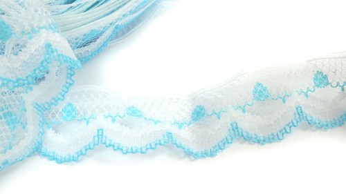 Ruban dentelle blanche bleu - blanche,