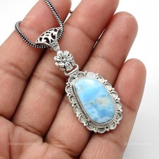 Larimar Pierre Précieuse Argent Sterling Chaton Gorge Chakra Artisant Pendentif