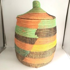 Grand panier africain mexicain en osier tressé multicolore