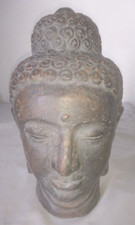 ANCIENNE GRANDE STATUE SCULPTURE TETE DE BOUDDHA THAILANDE EN TERRE CUITE 1930