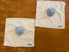 Lot 2 DOUDOU PLAT Carré MUSTI DE MUSTELA OURS BLANC BLEU POLAIRE Tête Bleue