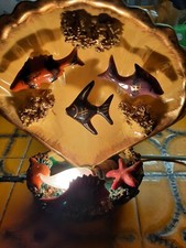 VALLAURIS RARE VEILLEUSE LAMPE COQUILLE SAINT JACQUES CERAMIQUE EMAILLÉ, POISSON