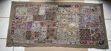 ANCIEN PATCHWORK /TAPISSERIE MURALE  TISSU BRODÉ INDIEN  XIX S KALI -ZARI