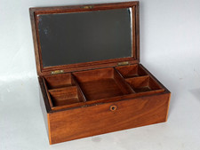 Ancien coffret boite couture bijoux ou autre bois vernis & miroir Bel état B962