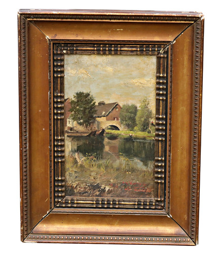 Paysage fluvial avec moulin - avec,