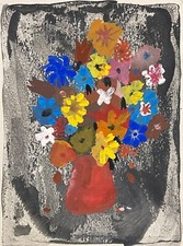 Nature morte fleurs pot rouge