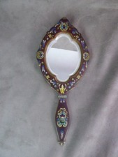 BEAU MIROIR FACE-A-MAIN ancien, à décor cloisonné.