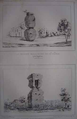 Lithographie borne milliaire - borne,