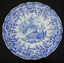 Ancien plat assiette creuse LUNEVILLE KG repas champêtre bleu Jouy 30 cm vintage