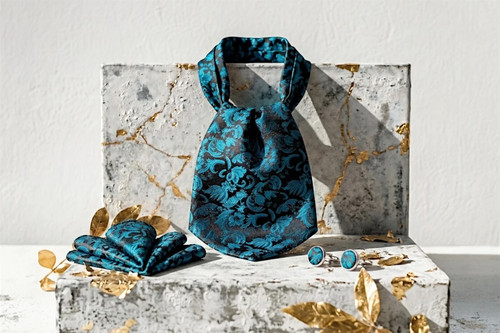 Cravate ascot soie bleue - ascot, en