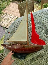 BEAU VOILIER BATEAU DE BASSIN ANCIEN FABRICATION ARTISANALE 57 CM DANS SON JUS 