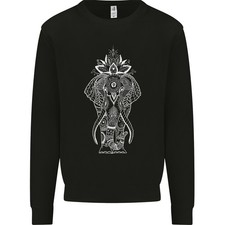 Sweat À Capuche Pour Hommes Éléphant Art Mandala Blanc