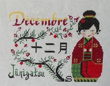 broderie point de croix  kokeshi décembre Isabelle Vautier