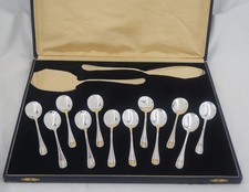 Boulenger modèle Maryse, 12 cuillères à glace + couvert de service métal argenté