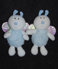 🍀Lot 2 Doudou Papillon Abeille LUMINOU Bleu Ailes Brillantes 21 Cm Peluche TTBE