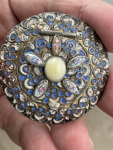 Antique enamel powder compact - antique,