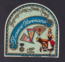 Ancienne   étiquette   Fromage France BN200268 Dessert  Parisiana Femme
