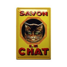 Plaque métal publicitaire 20x30cm bombée en relief :  SAVON LE CHAT