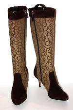CALVIN KLEIN Bottes à Talons Textile Monogramme Daim Talons Fins T 41 TTBE