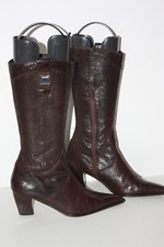 ELIZABETH STUART Mi Bottes Pointues Cuir Craquelé Marron T 37 BE