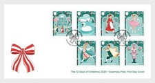 guernsey 2025 Twelve Days CHRISTMAS dance dress gift bird swan greetings 7v FDC