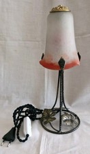 Lampe Art Déco Pied Fer Forgé Déco Feuilles De Vignes Et Tulipe Pâte De Verre