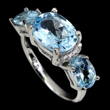925 Bague en Argent Ovale Topaze Bleu Ciel 10x8mm Gemmes Naturelles Bijoux 6.5