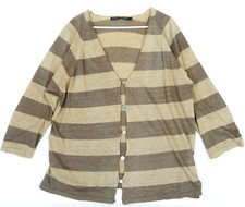 Cardigan en lin boutonné à rayures marron Gudrun Sjoden taille XL