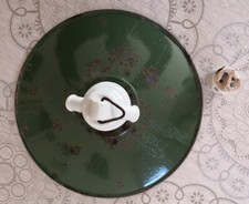 Ancien Plafonnier abat jour lustre tôle émaillé Porcelaine déco atelier vintage