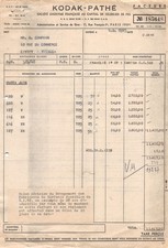 Facture   1948 KODAK PATHE A PARIS - M. COMPAIN A CIVRAY