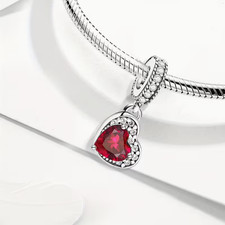Pendentif breloque coeur rouge argent zirconium femmes bracelet cadeau amour