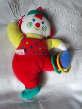 DOUDOU CLOWN HOCHET COROLLE 2001  25 CM VELOURS ROUGE TÊTE TISSU BRODE