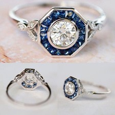 Bague en argent 925 de mariage de fiançailles Moissanite ronde blanche Art...