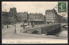CPA Rennes, Gare des Tramways et Place de la Mission 1922 