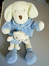 GB / DOUDOU PELUCHE MUSICAL JELLY BABY JELLYCAT CHIEN + BEBE BLEU BLANC 24CM TBE