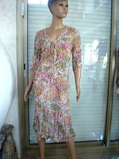 ENSEMBLE FLEURIE TUNIQUE  + JUPE LONGUE ASSORTIE VERT & ROSE NEUVE T 36/38/40 