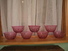 Lot 7 Bol ramequin rince-doigt cristal dégager l'acide Saint Louis thistle rose