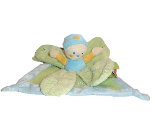 Doudou plat fleur vert - , bleu
