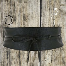 Ceinture Large En cuir veritable Pour Femme Style ObI ,a nouer col noir