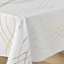 Nappe ronde polyester Elona blanc et or Anti tache et Infroissable 180 cm - MCTI