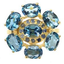 925 Bague en Argent Ovale Topaze Bleu Londres 7x5mm Saphir Gemme Taille 8